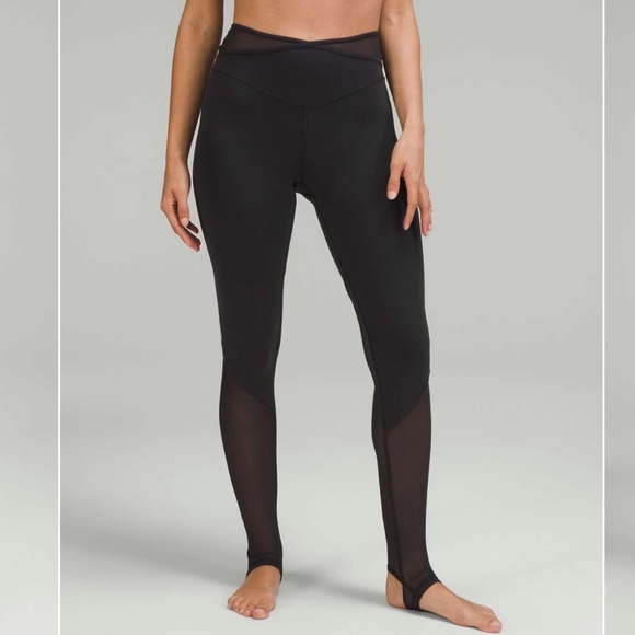 Lululemon black nulu and crisscross mesh stirrup tight leggings size 6 - Picture 1 of 10